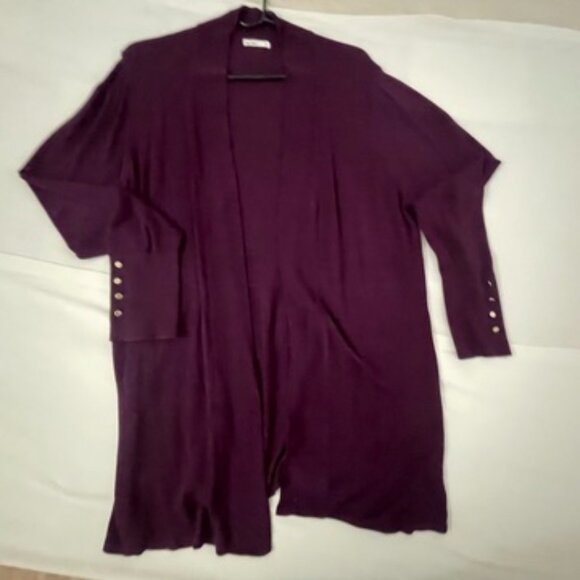 Spicy Sandia Dark Purple Open Front Cardigan with Gold Buttons on Sleeves  XL - Picture 1 of 3
